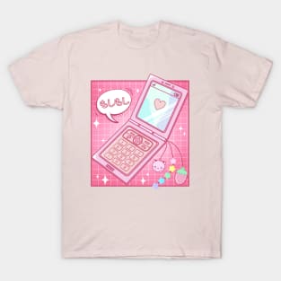 Retro 90s Japanese Kawaii Strawberry Keychain Y2K Flip Phone T-Shirt